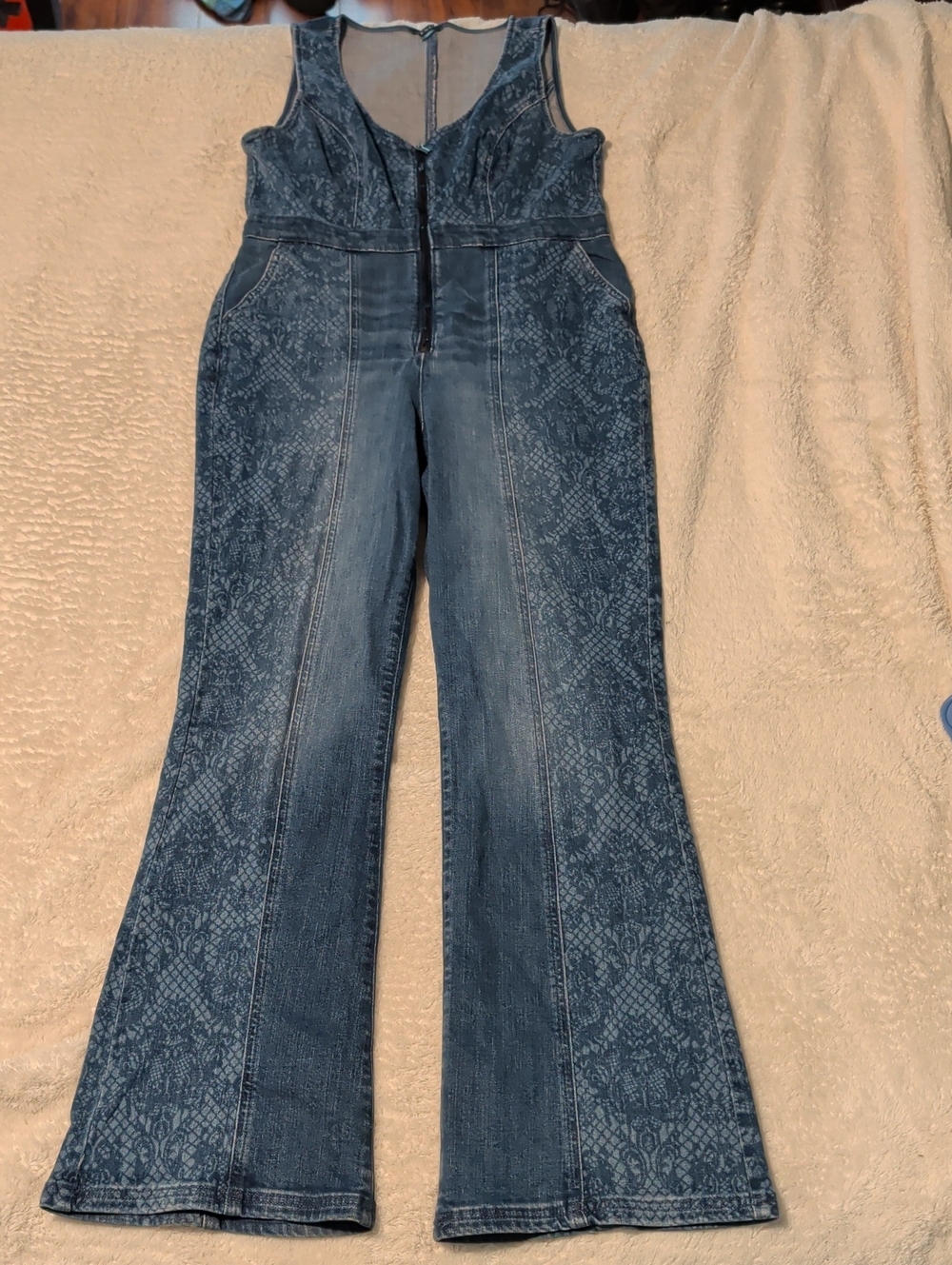 VENUS Blue Denim Printed Jumpsuit